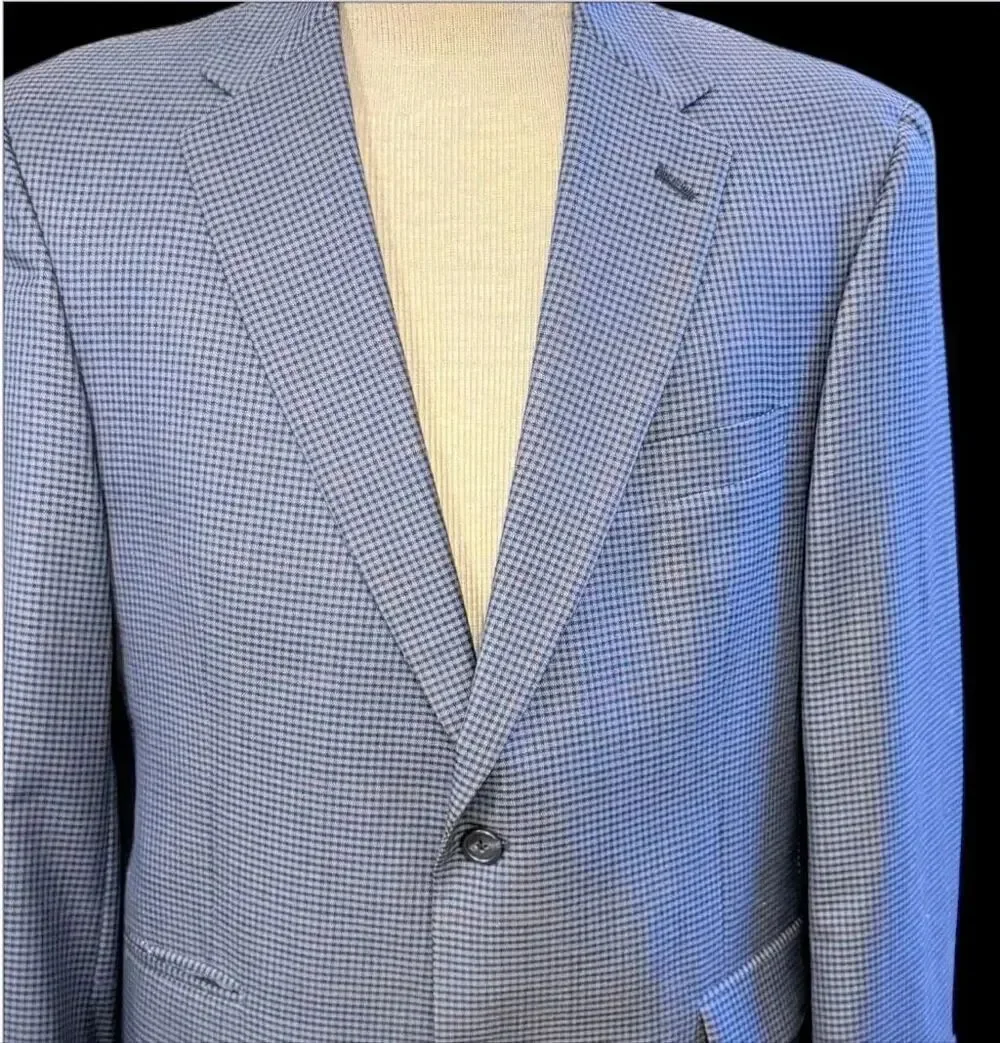Hart Schaffner Marx Two-Button Blazer/Sport Coat Blue Micro-Houndstooth 42S